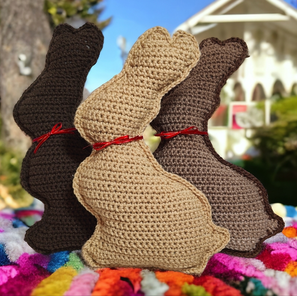 Handmade Crochet Chocolate Easter Bunny Pillow Stuffed Animal Toy